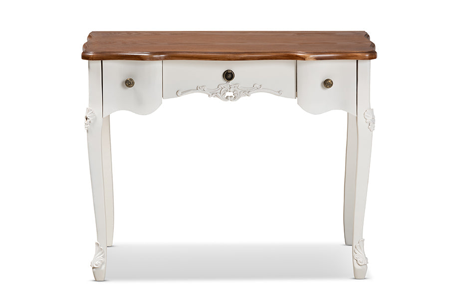 Baxton Studio Sophie Classic Traditional French Country White and Brown Finished Small 3-Drawer Wood Console Table