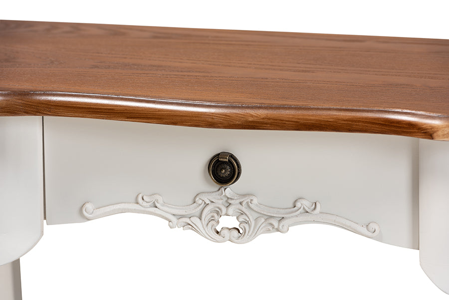 Baxton Studio Sophie Classic Traditional French Country White and Brown Finished Small 3-Drawer Wood Console Table