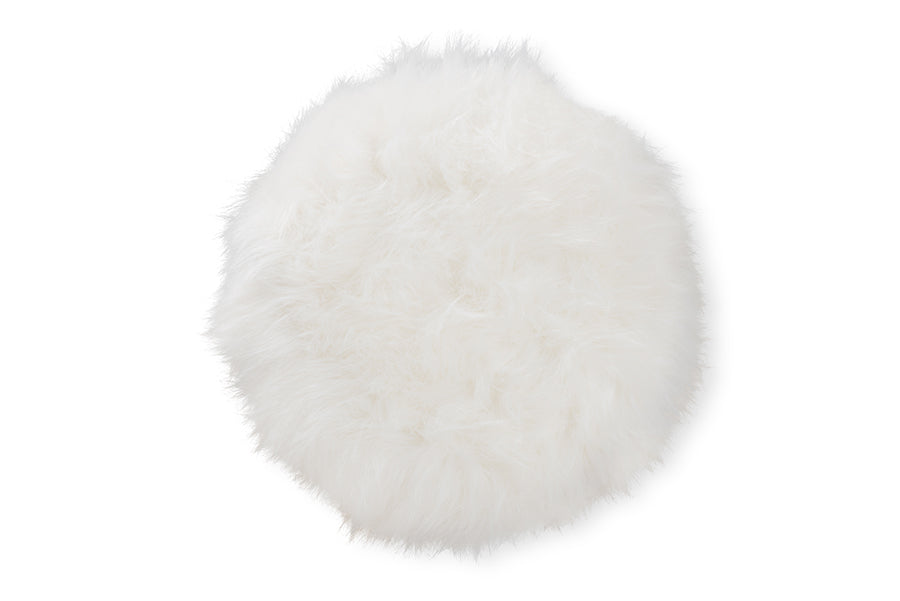 Baxton Studio Leonie Glam and Luxe White Faux Fur Upholstered Gold Finished Metal Ottoman