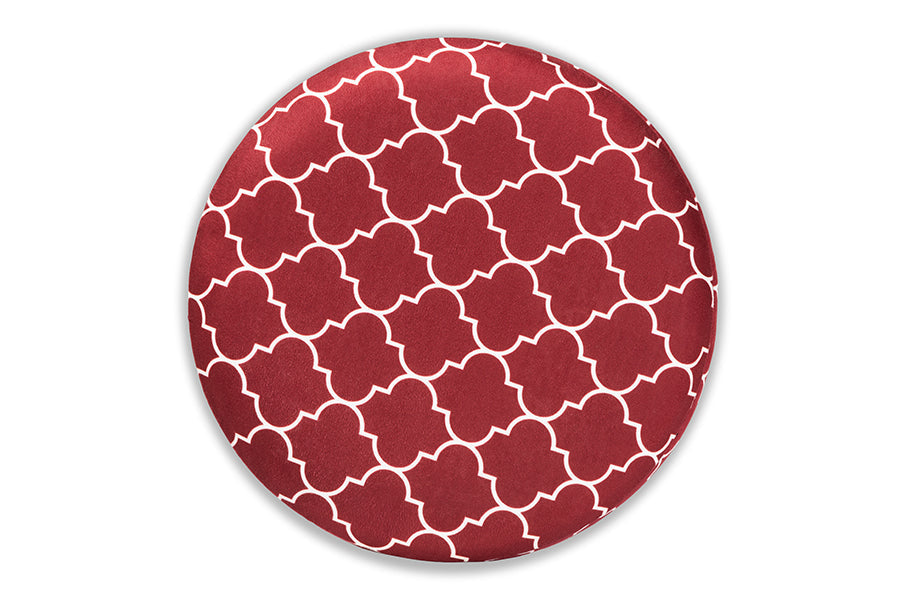 Baxton Studio Serra Glam and Luxe Red Quatrefoil Velvet Fabric Upholstered Gold Finished Metal Storage Ottoman