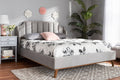 Baxton Studio Adelie Modern Glam Light Grey Velvet Fabric Upholstered Walnut Brown Finished Wood King Size Wingback Platform Bed