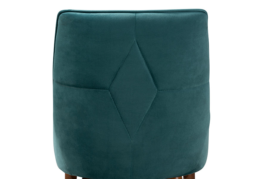 Baxton Studio Gilmore Modern and Contemporary Teal Velvet Fabric Upholstered and Walnut Brown Finished Wood 2-Piece Dining Chair Set Set
