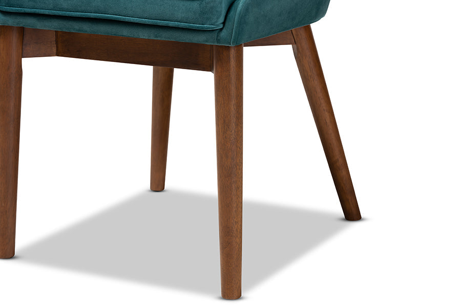 Baxton Studio Gilmore Modern and Contemporary Teal Velvet Fabric Upholstered and Walnut Brown Finished Wood 2-Piece Dining Chair Set Set