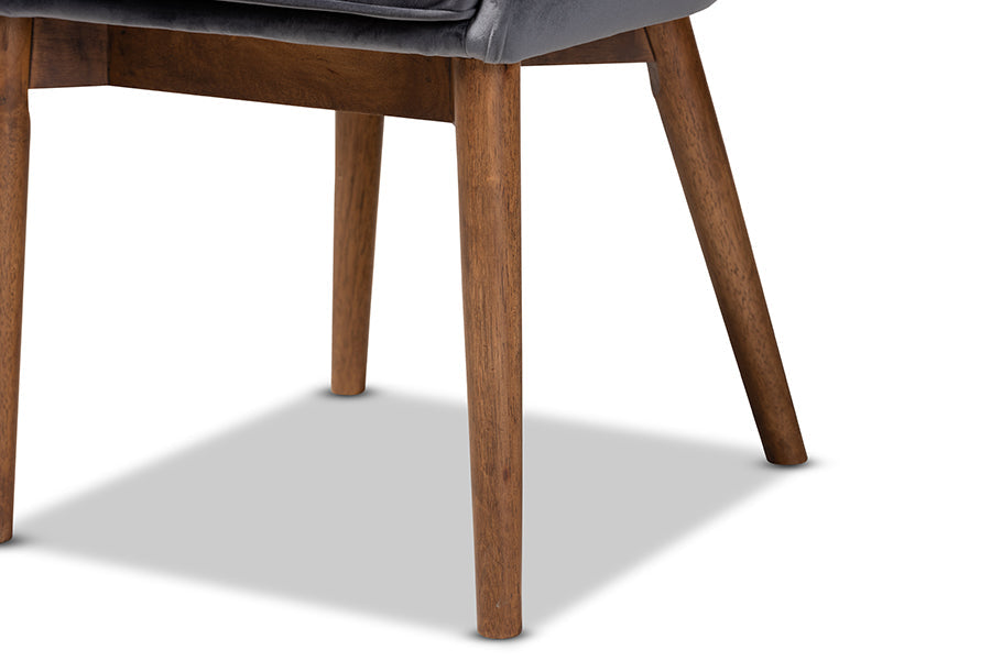 Baxton Studio Gilmore Modern and Contemporary Grey Velvet Fabric Upholstered and Walnut Brown Finished Wood 2-Piece Dining Chair Set Set