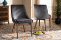 Baxton Studio Gilmore Modern and Contemporary Grey Velvet Fabric Upholstered and Walnut Brown Finished Wood 2-Piece Dining Chair Set Set