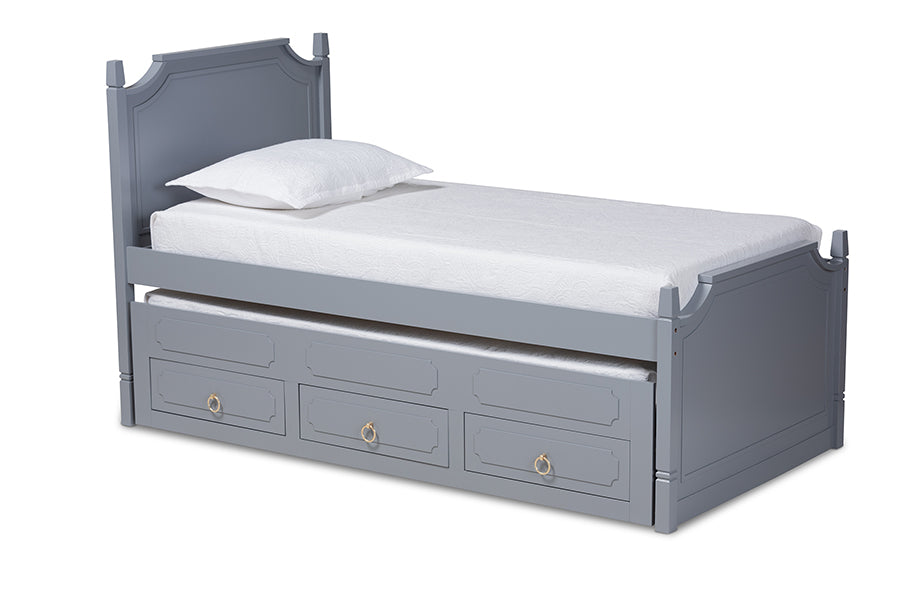 Baxton Studio Mariana Traditional Transitional Grey Finished Wood Twin Size 3-Drawer Storage Bed with Pull-Out Trundle Bed