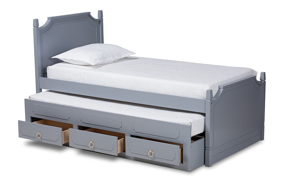 Baxton Studio Mariana Traditional Transitional Grey Finished Wood Twin Size 3-Drawer Storage Bed with Pull-Out Trundle Bed
