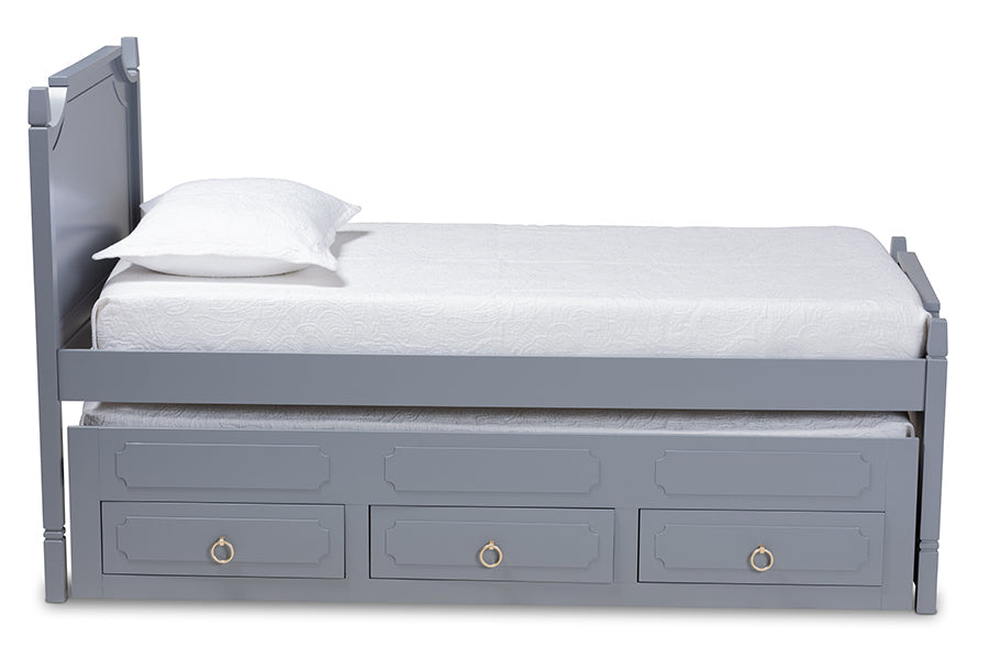 Baxton Studio Mariana Traditional Transitional Grey Finished Wood Twin Size 3-Drawer Storage Bed with Pull-Out Trundle Bed
