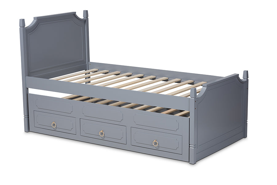 Baxton Studio Mariana Traditional Transitional Grey Finished Wood Twin Size 3-Drawer Storage Bed with Pull-Out Trundle Bed