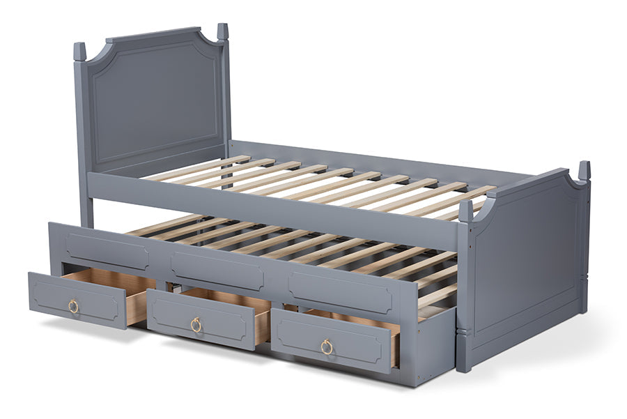 Baxton Studio Mariana Traditional Transitional Grey Finished Wood Twin Size 3-Drawer Storage Bed with Pull-Out Trundle Bed