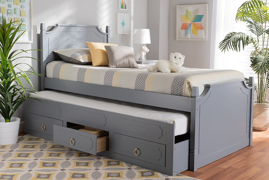 Baxton Studio Mariana Traditional Transitional Grey Finished Wood Twin Size 3-Drawer Storage Bed with Pull-Out Trundle Bed