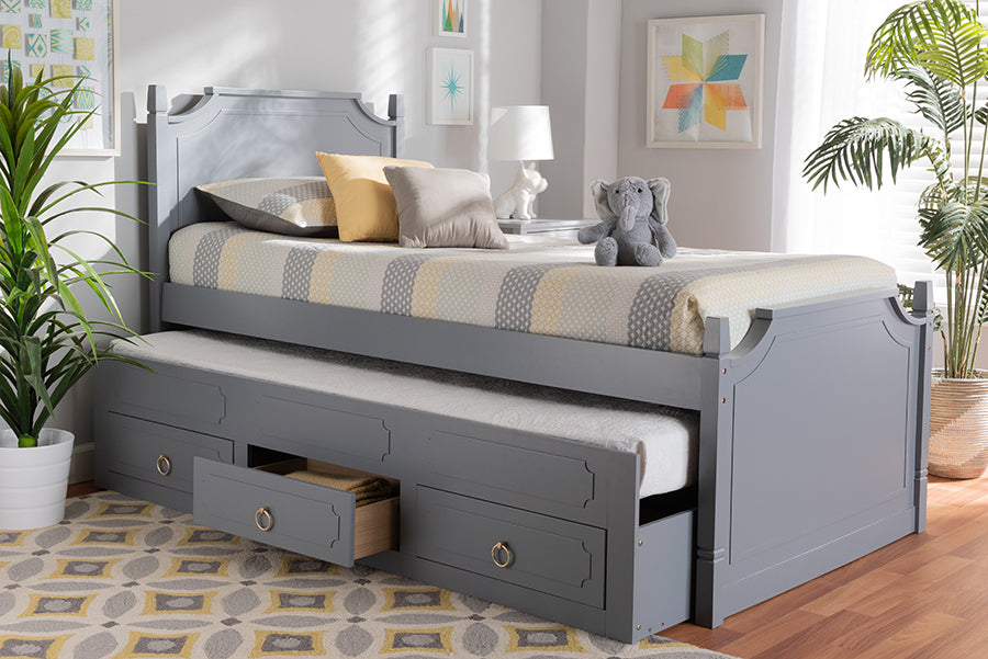 Baxton Studio Mariana Traditional Transitional Grey Finished Wood Twin Size 3-Drawer Storage Bed with Pull-Out Trundle Bed