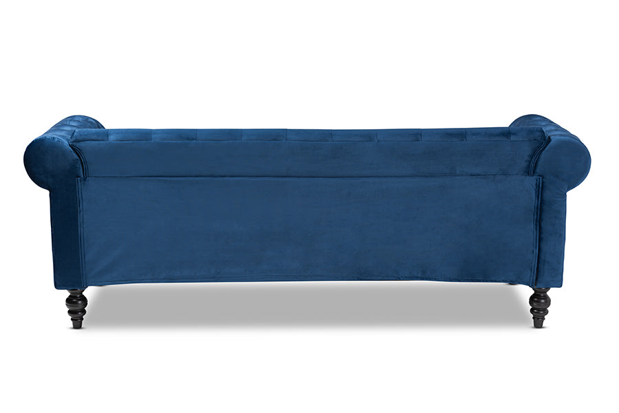 Baxton Studio Emma Traditional and Transitional Navy Blue Velvet Fabric Upholstered and Button Tufted Chesterfield Sofa