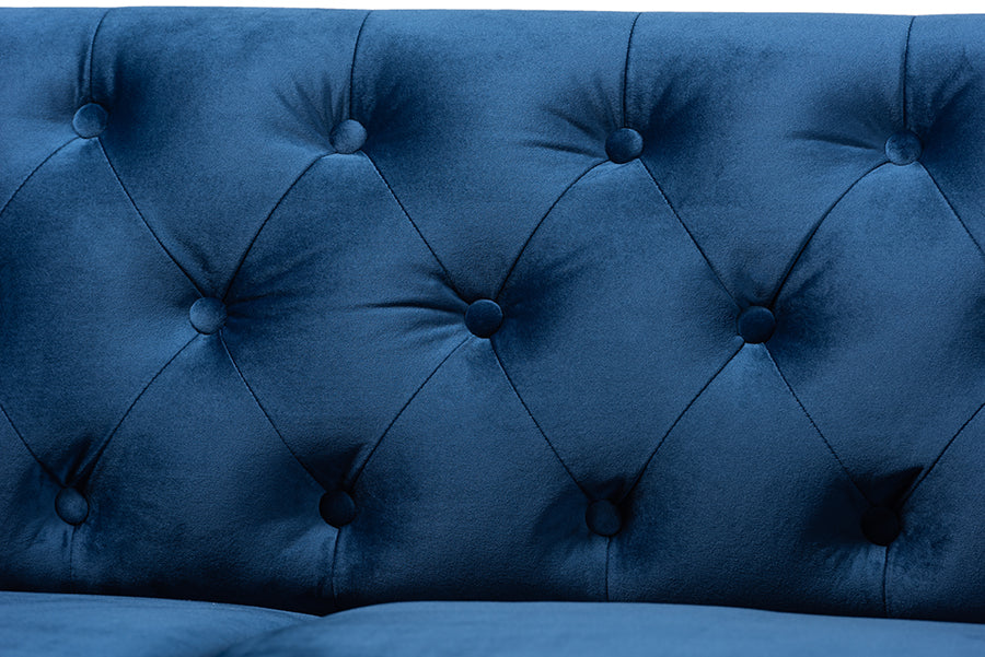 Baxton Studio Emma Traditional and Transitional Navy Blue Velvet Fabric Upholstered and Button Tufted Chesterfield Sofa