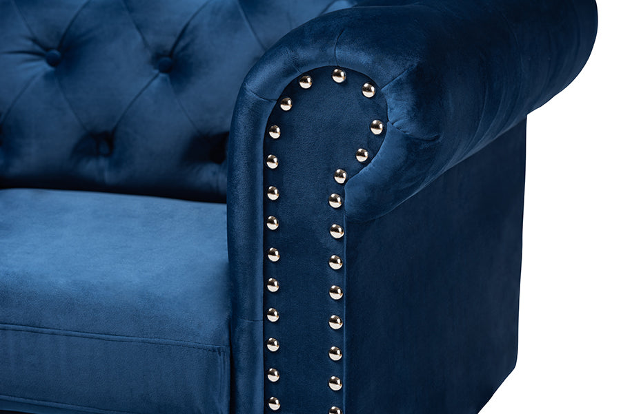 Baxton Studio Emma Traditional and Transitional Navy Blue Velvet Fabric Upholstered and Button Tufted Chesterfield Sofa