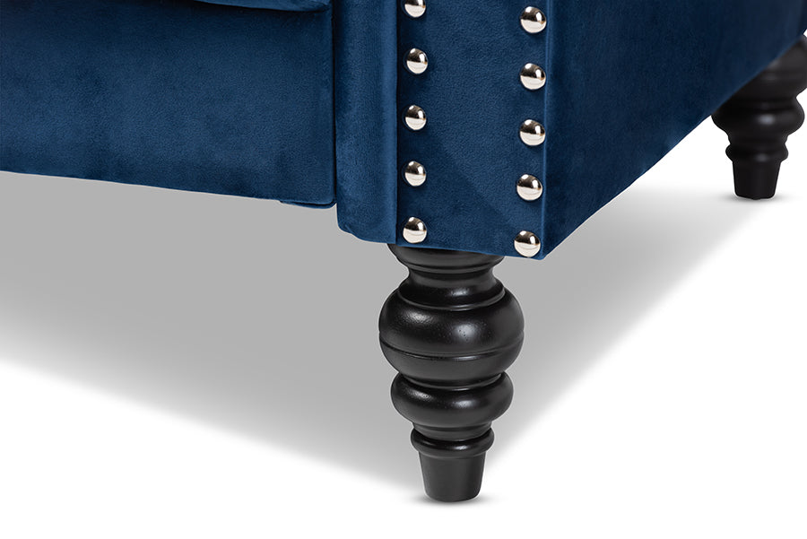 Baxton Studio Emma Traditional and Transitional Navy Blue Velvet Fabric Upholstered and Button Tufted Chesterfield Sofa