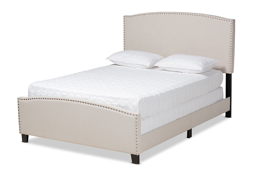 Baxton Studio Morgan Modern Transitional Beige Fabric Upholstered Queen Size Panel Bed