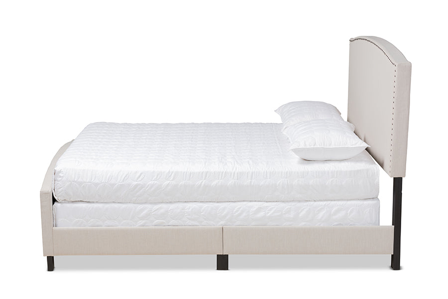 Baxton Studio Morgan Modern Transitional Beige Fabric Upholstered Queen Size Panel Bed