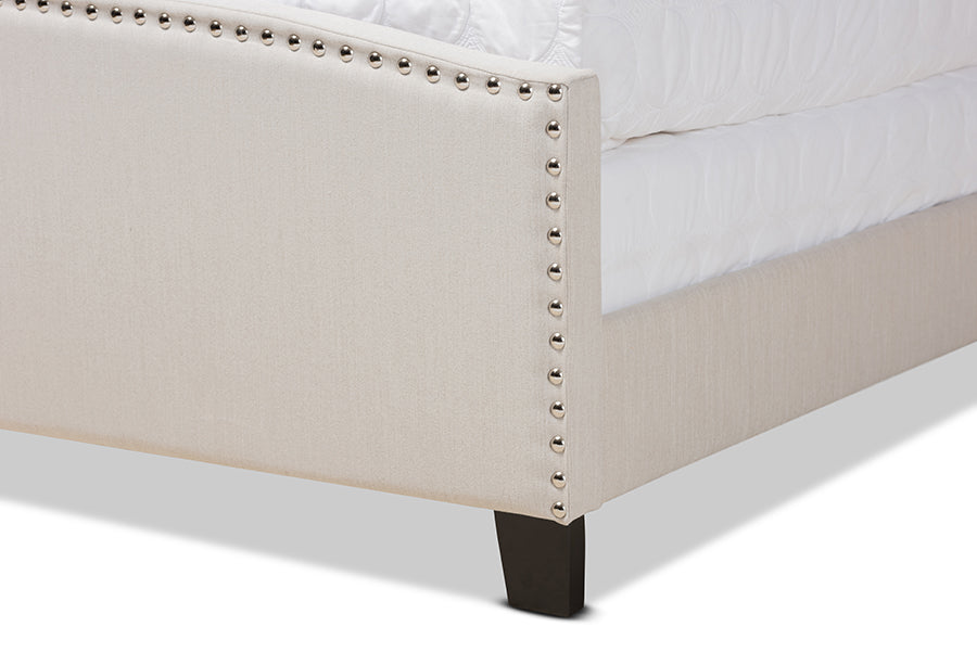 Baxton Studio Morgan Modern Transitional Beige Fabric Upholstered Queen Size Panel Bed