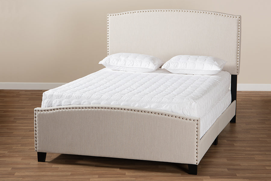 Baxton Studio Morgan Modern Transitional Beige Fabric Upholstered Queen Size Panel Bed