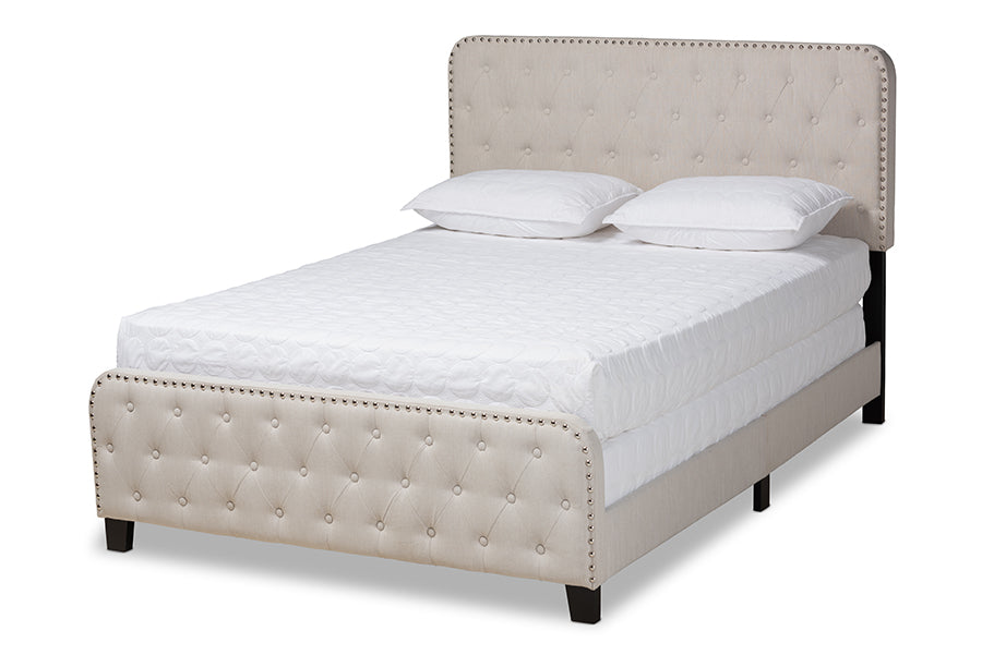 Baxton Studio Annalisa Modern Transitional Beige Fabric Upholstered Button Tufted Queen Size Panel Bed