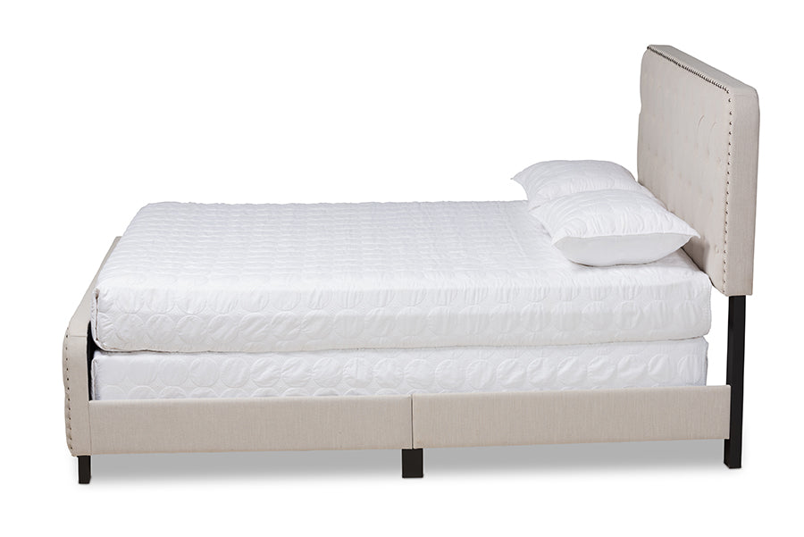 Baxton Studio Annalisa Modern Transitional Beige Fabric Upholstered Button Tufted Full Size Panel Bed