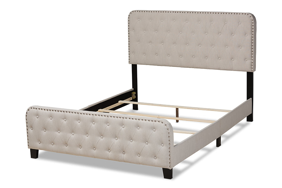 Baxton Studio Annalisa Modern Transitional Beige Fabric Upholstered Button Tufted Queen Size Panel Bed
