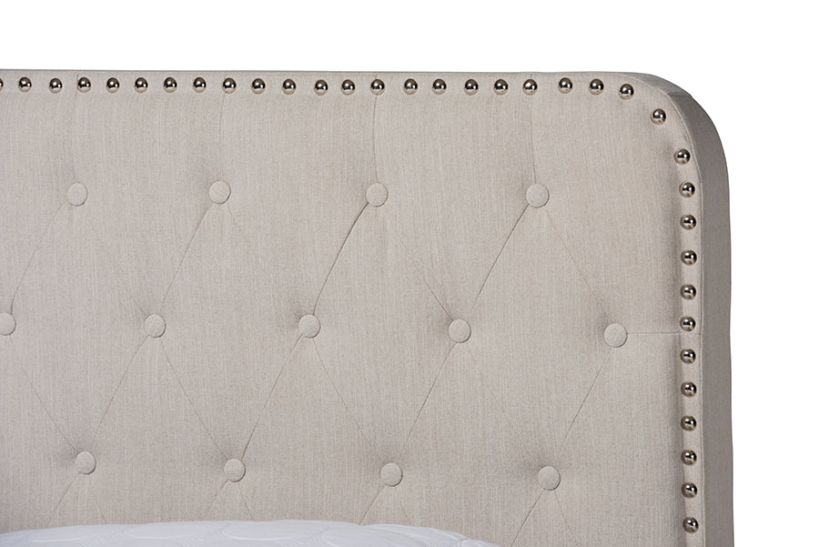 Baxton Studio Annalisa Modern Transitional Beige Fabric Upholstered Button Tufted Full Size Panel Bed