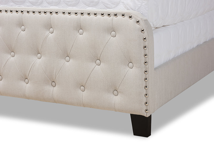 Baxton Studio Annalisa Modern Transitional Beige Fabric Upholstered Button Tufted Queen Size Panel Bed