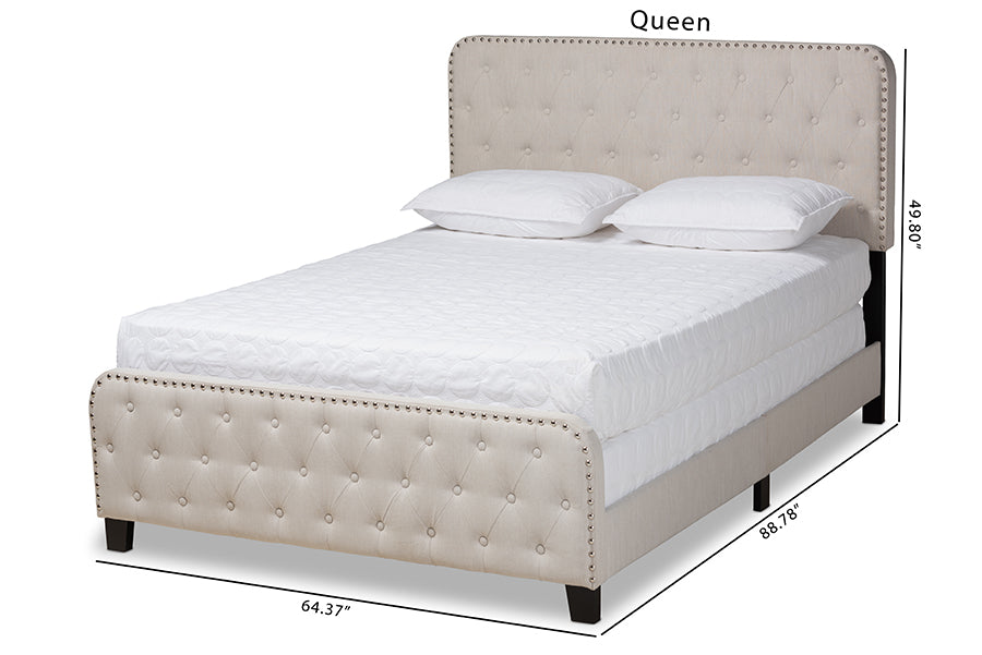 Baxton Studio Annalisa Modern Transitional Beige Fabric Upholstered Button Tufted Queen Size Panel Bed