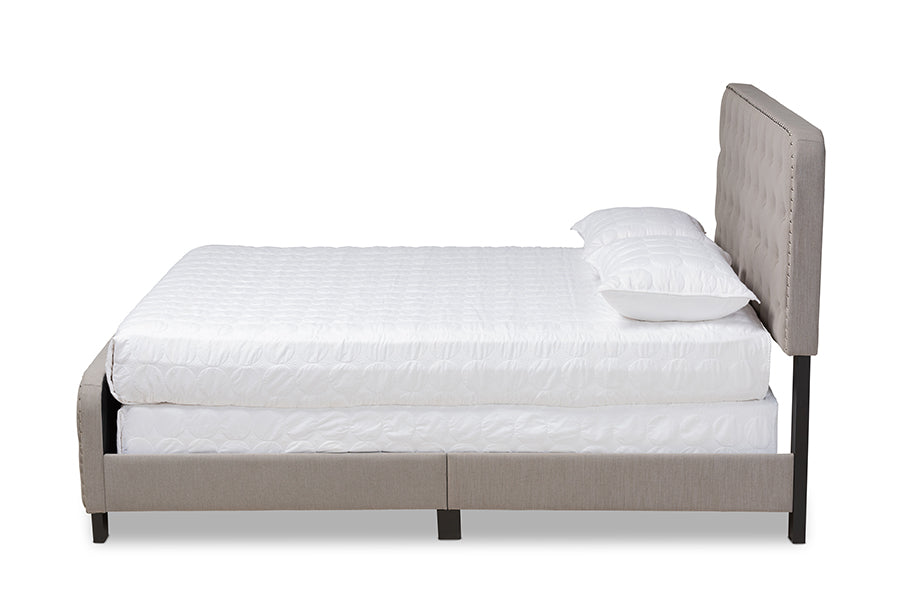Baxton Studio Annalisa Modern Transitional Grey Fabric Upholstered Button Tufted Queen Size Panel Bed