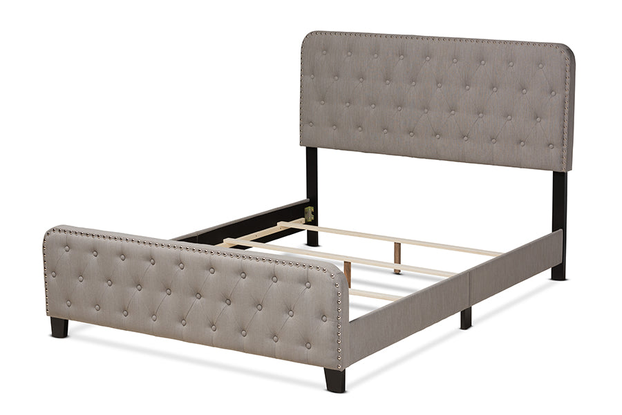 Baxton Studio Annalisa Modern Transitional Grey Fabric Upholstered Button Tufted Queen Size Panel Bed