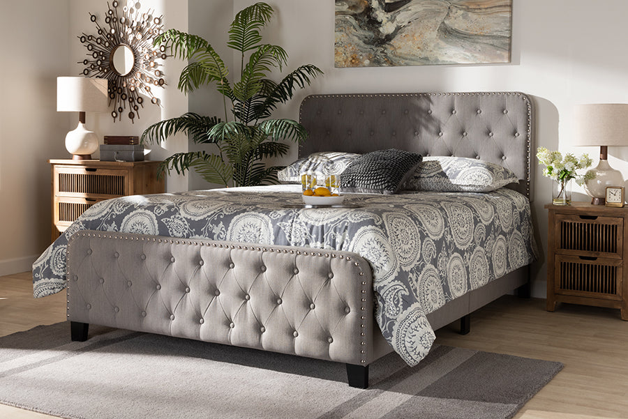 Baxton Studio Annalisa Modern Transitional Grey Fabric Upholstered Button Tufted Queen Size Panel Bed