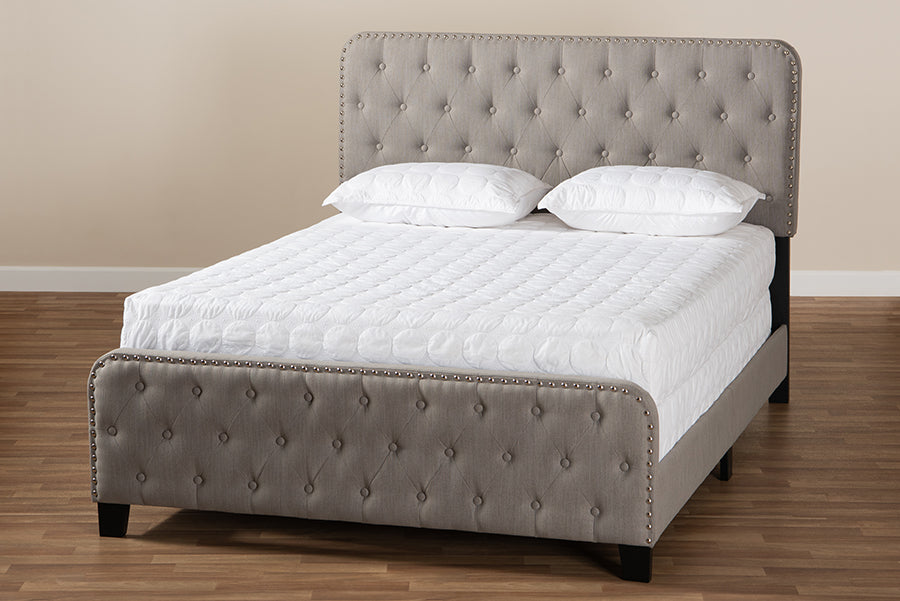 Baxton Studio Annalisa Modern Transitional Grey Fabric Upholstered Button Tufted Queen Size Panel Bed