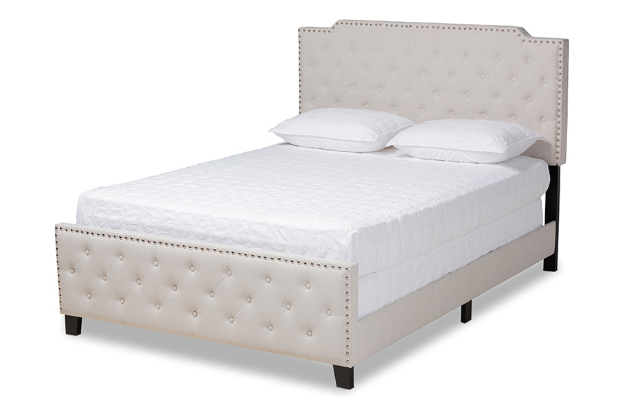 Baxton Studio Marion Modern Transitional Beige Fabric Upholstered Button Tufted Full Size Panel Bed