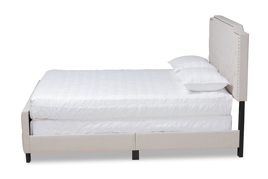 Baxton Studio Marion Modern Transitional Beige Fabric Upholstered Button Tufted Full Size Panel Bed