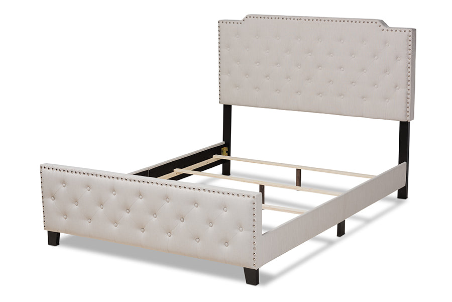 Baxton Studio Marion Modern Transitional Beige Fabric Upholstered Button Tufted Full Size Panel Bed