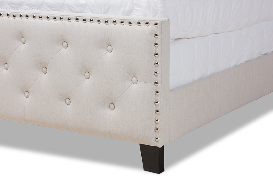 Baxton Studio Marion Modern Transitional Beige Fabric Upholstered Button Tufted Full Size Panel Bed
