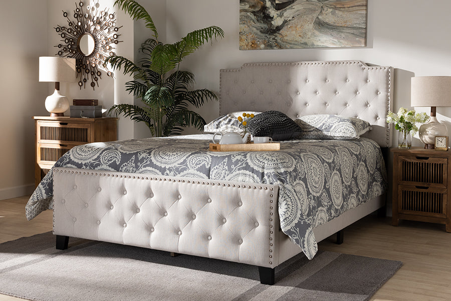 Baxton Studio Marion Modern Transitional Beige Fabric Upholstered Button Tufted Full Size Panel Bed