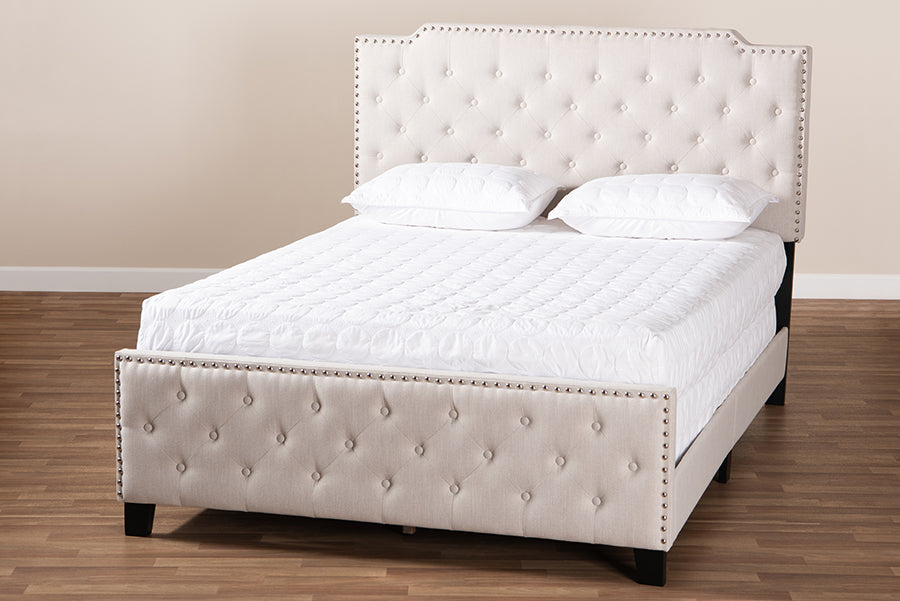 Baxton Studio Marion Modern Transitional Beige Fabric Upholstered Button Tufted Full Size Panel Bed