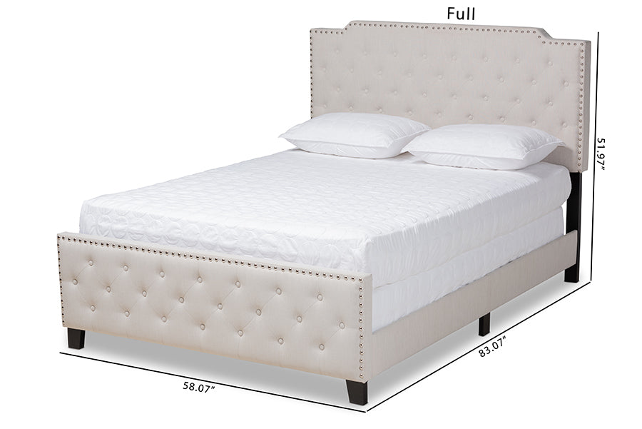Baxton Studio Marion Modern Transitional Beige Fabric Upholstered Button Tufted Full Size Panel Bed