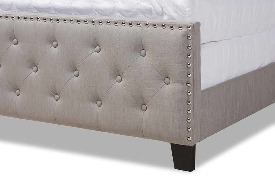 Baxton Studio Marion Modern Transitional Grey Fabric Upholstered Button Tufted King Size Panel Bed