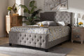 Baxton Studio Marion Modern Transitional Grey Fabric Upholstered Button Tufted King Size Panel Bed
