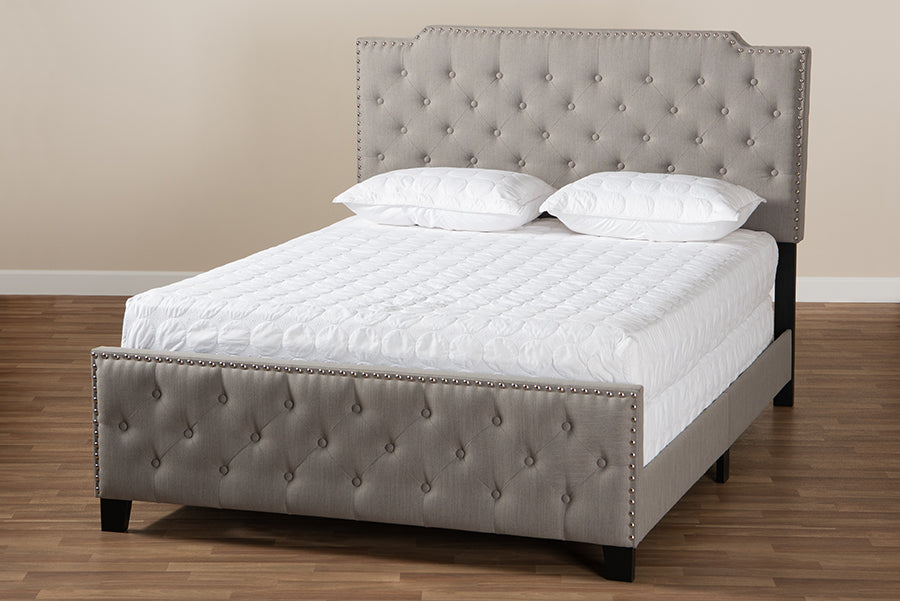 Baxton Studio Marion Modern Transitional Grey Fabric Upholstered Button Tufted King Size Panel Bed