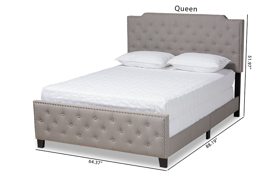 Baxton Studio Marion Modern Transitional Grey Fabric Upholstered Button Tufted King Size Panel Bed