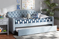 Baxton Studio Freda Traditional and Transitional Light Blue Velvet Fabric Upholstered and Button Tufted Twin Size Daybed with Trundle