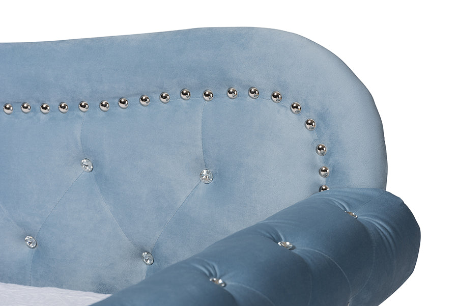 Baxton Studio Abbie Traditional and Transitional Light Blue Velvet Fabric Upholstered and Crystal Tufted Twin Size Daybed with Trundle