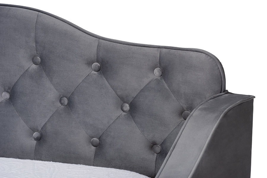 Baxton Studio Freda Traditional and Transitional Grey Velvet Fabric Upholstered and Button Tufted Twin Size Daybed with Trundle