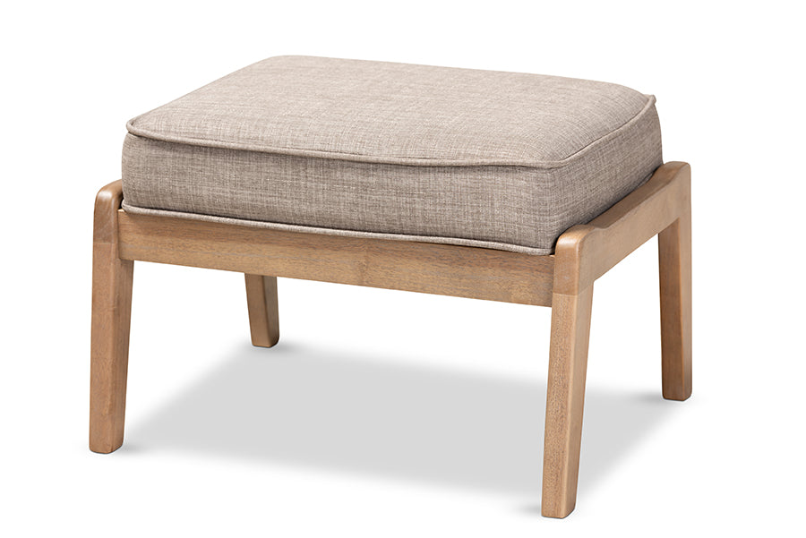 Baxton Studio Sigrid Mid-Century Modern Light Grey Fabric Upholstered Antique Oak Finished Wood Ottoman
