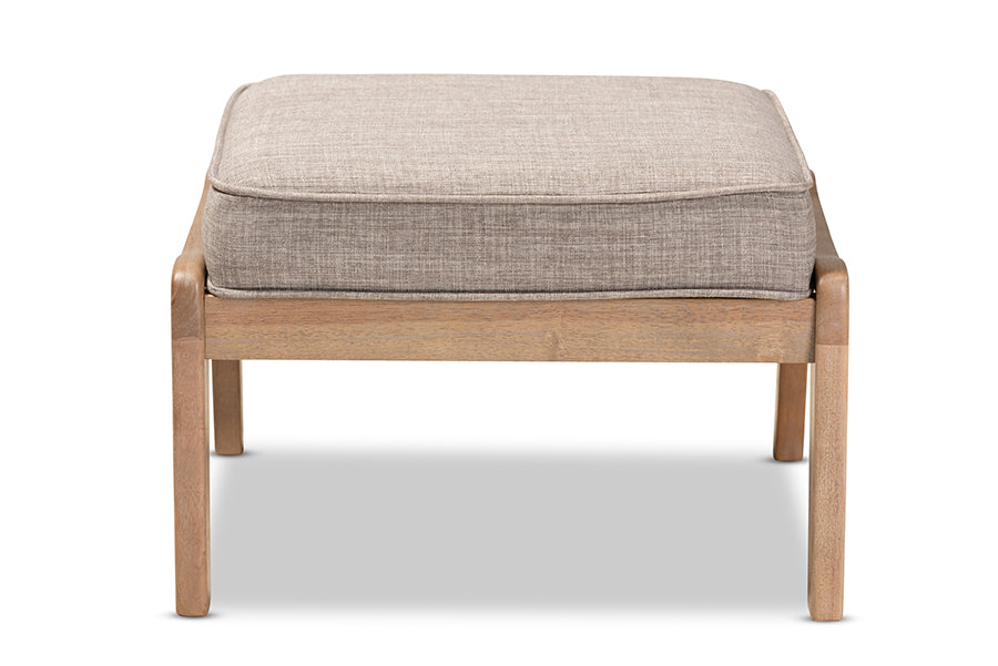 Baxton Studio Sigrid Mid-Century Modern Light Grey Fabric Upholstered Antique Oak Finished Wood Ottoman